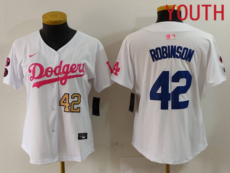 Youth Los Angeles Dodgers #42 Robinson White joint name 2024 Nike MLB Jersey style 9123